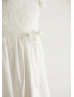 Cap Sleeves Ivory Lace Chiffon Knee Length Flower Girl Dress 